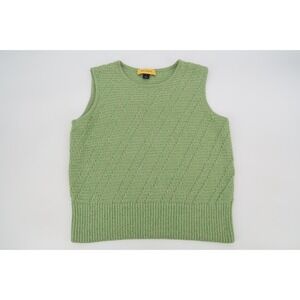 St John Sweater‎ Vest Medium Green Wool Blend Knit Sleeveless Tank Top Pullover